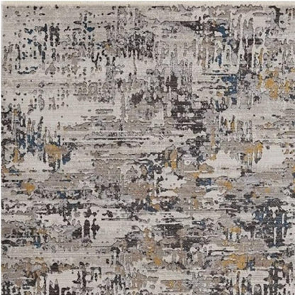 8' Gray Black And Gold Abstract Round Rug