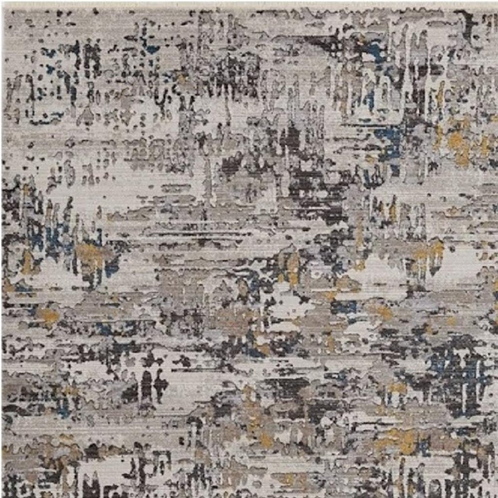 8' Gray Black And Gold Abstract Round Rug