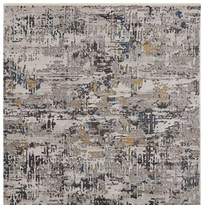 8' Gray Black And Gold Abstract Round Rug