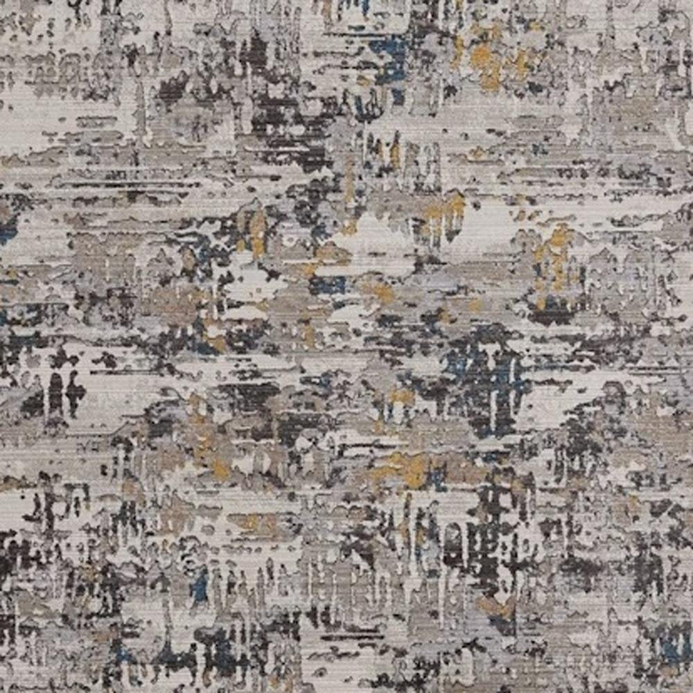 8' Gray Black And Gold Abstract Round Rug