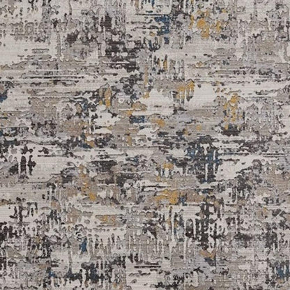 8' Gray Black And Gold Abstract Round Rug