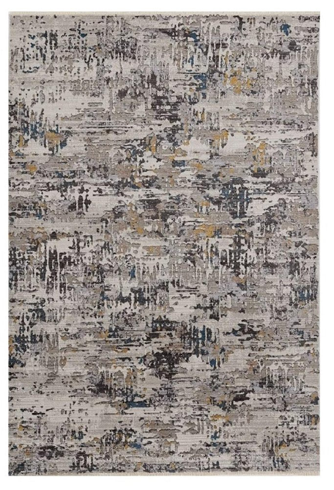 8' Gray Black And Gold Abstract Round Rug