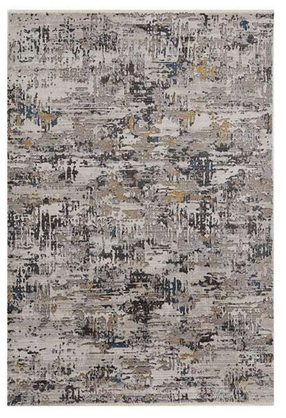8' Gray Black And Gold Abstract Round Rug