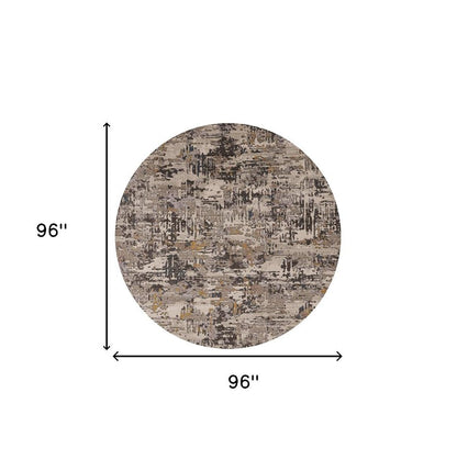 8' Gray Black And Gold Abstract Round Rug