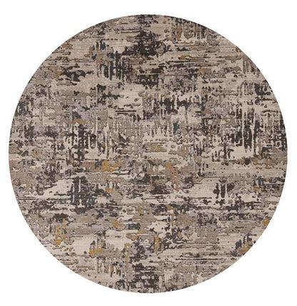 8' Gray Black And Gold Abstract Round Rug