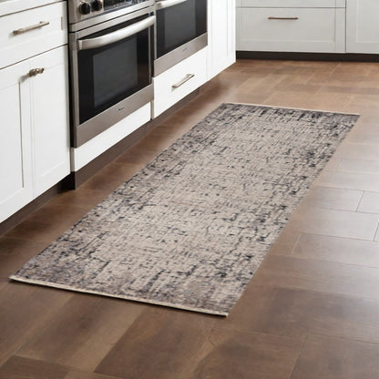 2' X 8' Ivory Or Grey Abstract Cracks Runner Rug