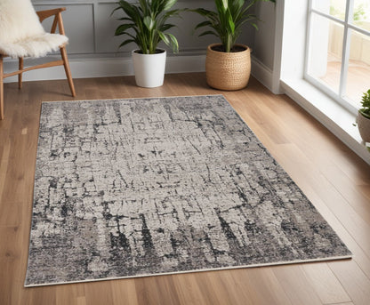 2' X 8' Ivory Or Grey Abstract Cracks Runner Rug