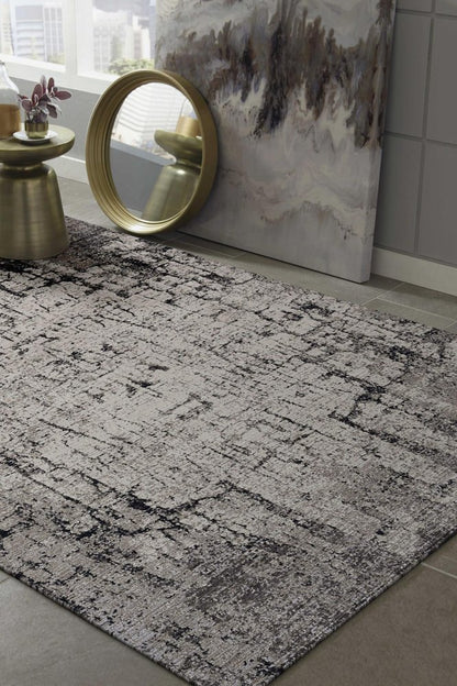 8' Gray and Ivory Round Area Rug