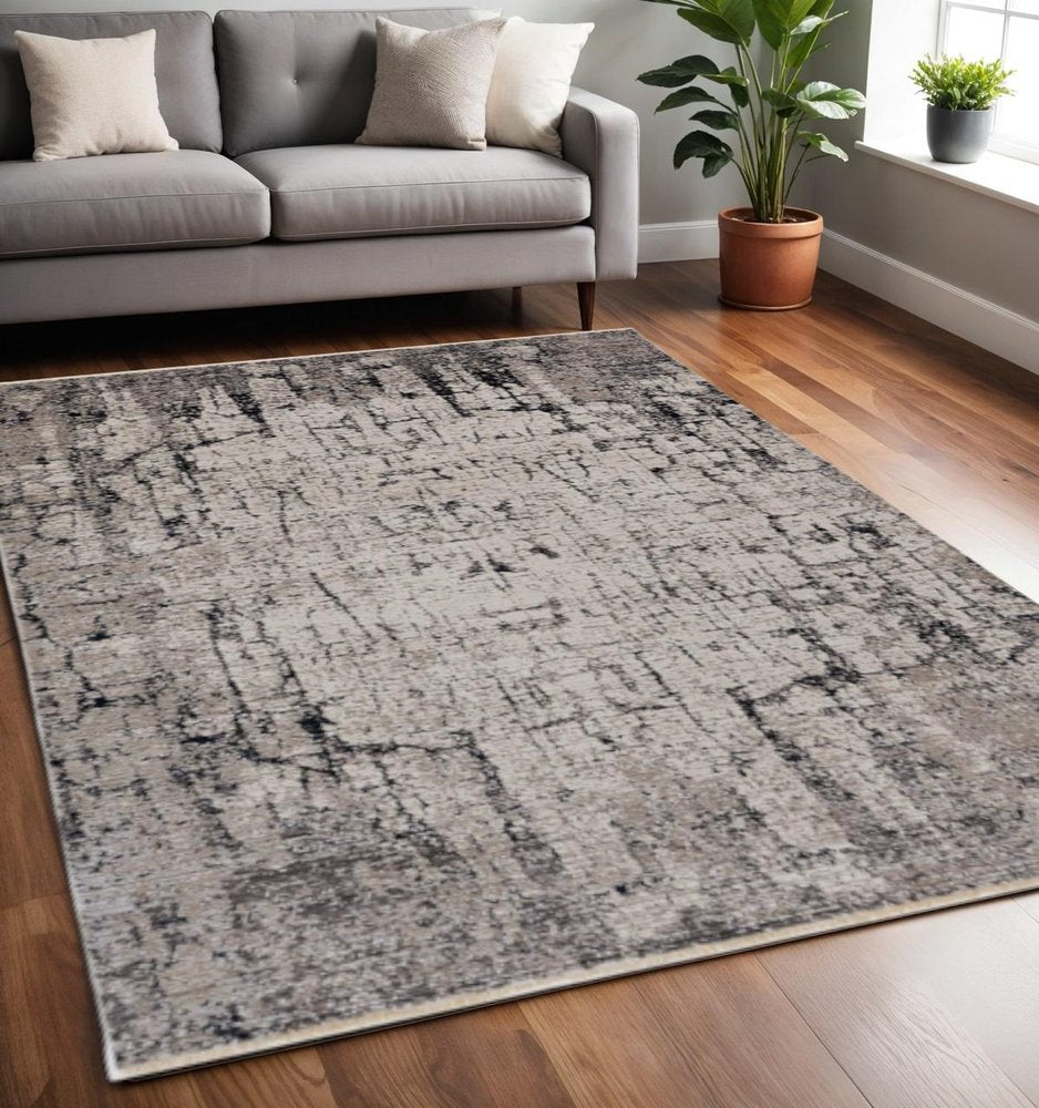 8' Gray and Ivory Round Area Rug