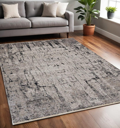 8' Gray and Ivory Round Area Rug