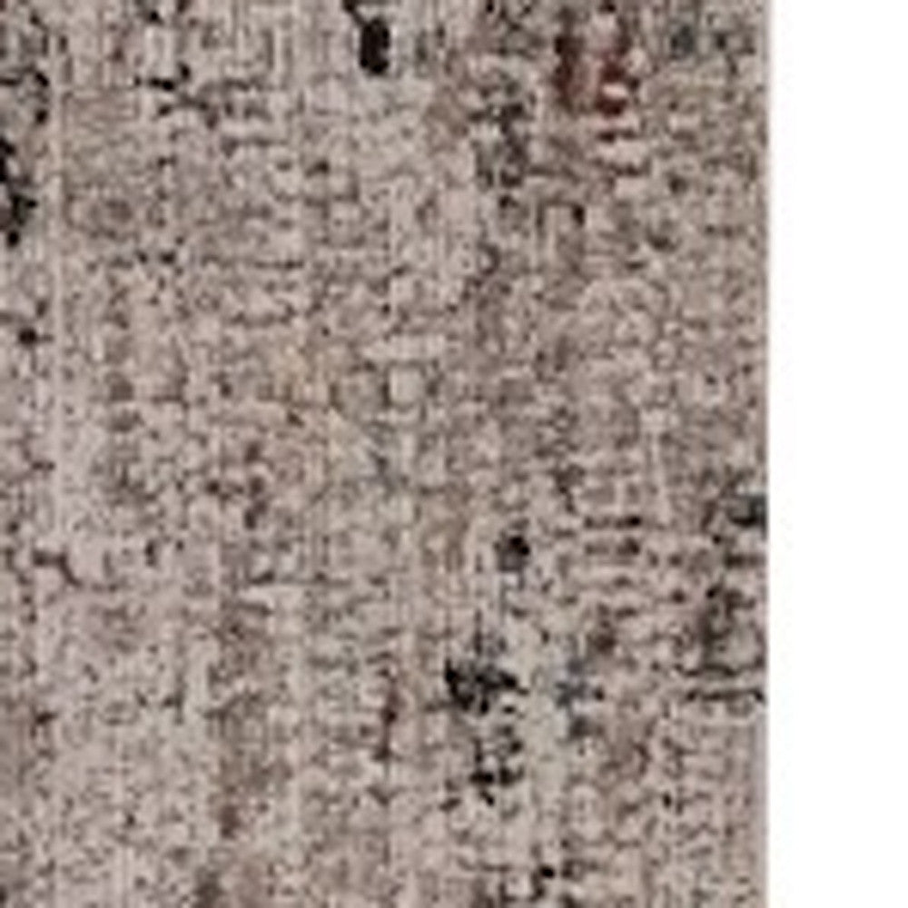 7' Beige Grey Machine Woven Shrank Abstract Design Indoor Runner Rug