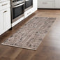 7' Beige Grey Machine Woven Shrank Abstract Design Indoor Runner Rug