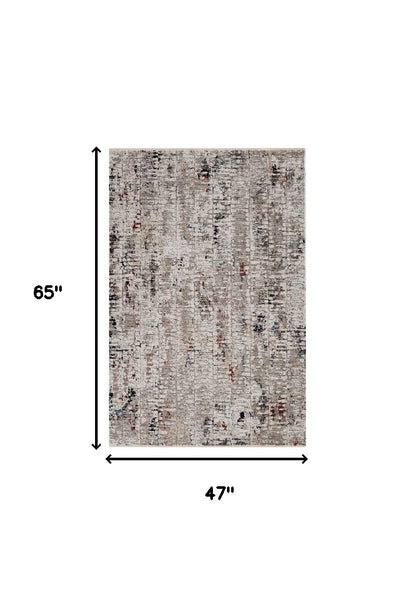 7' Beige Grey Machine Woven Shrank Abstract Design Indoor Runner Rug