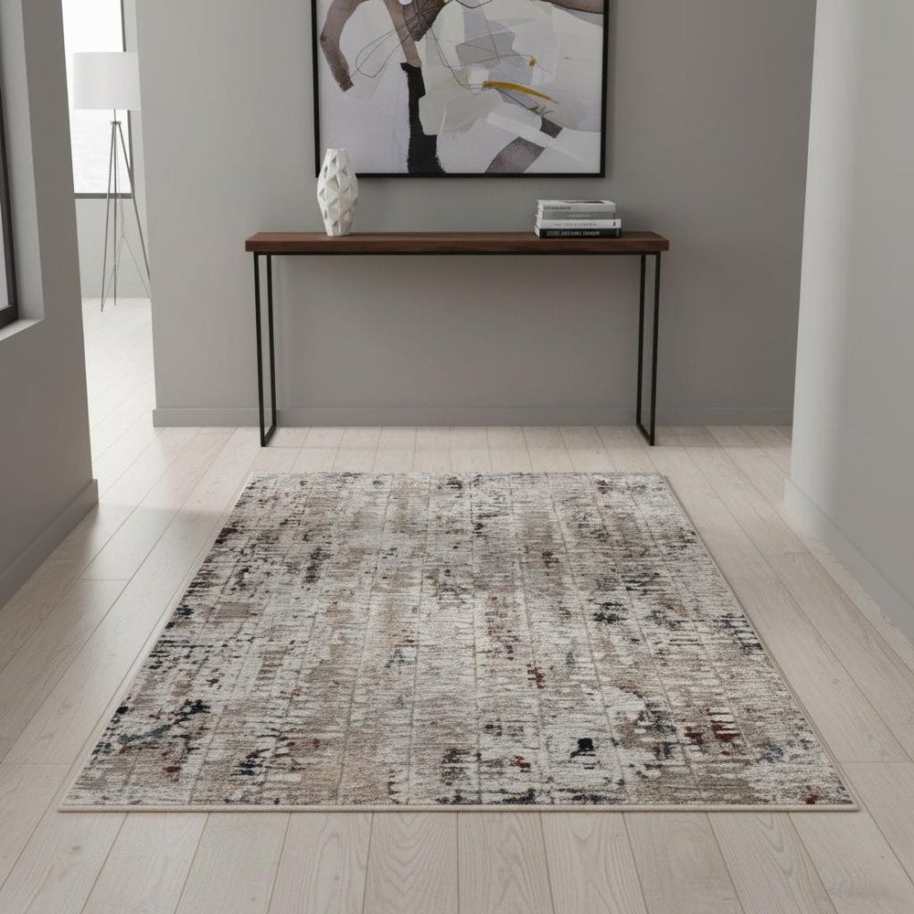 4' X 5' Beige And Gray Abstract Distressed Area Rug