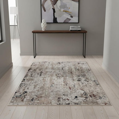 4' X 5' Beige And Gray Abstract Distressed Area Rug