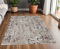 7' Beige Grey Machine Woven Shrank Abstract Design Indoor Runner Rug