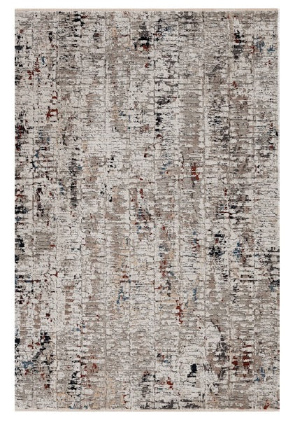 7' Beige Grey Machine Woven Shrank Abstract Design Indoor Runner Rug