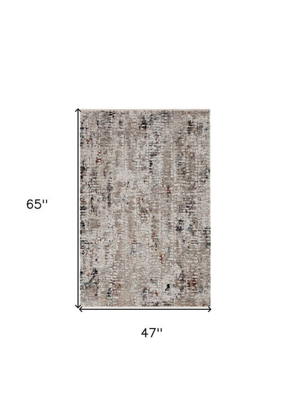 4' X 5' Beige And Gray Abstract Distressed Area Rug