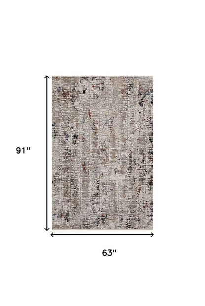 7' Beige Grey Machine Woven Shrank Abstract Design Indoor Runner Rug