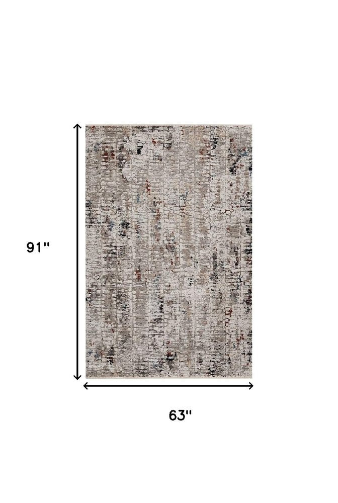 4' X 5' Beige And Gray Abstract Distressed Area Rug