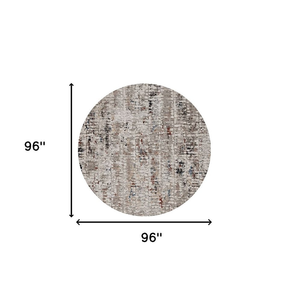 8' Beige And Gray Abstract Round Rug