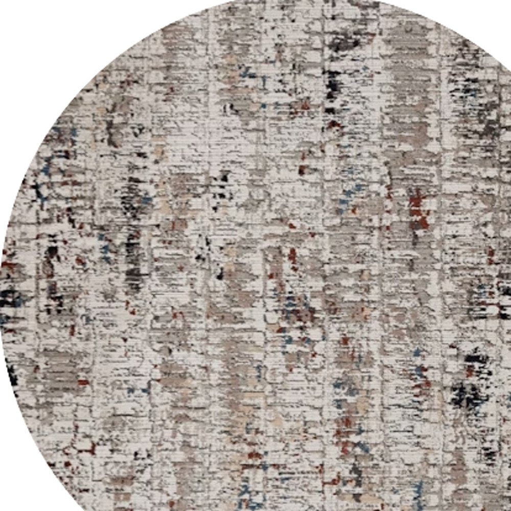 8' Beige And Gray Abstract Round Rug