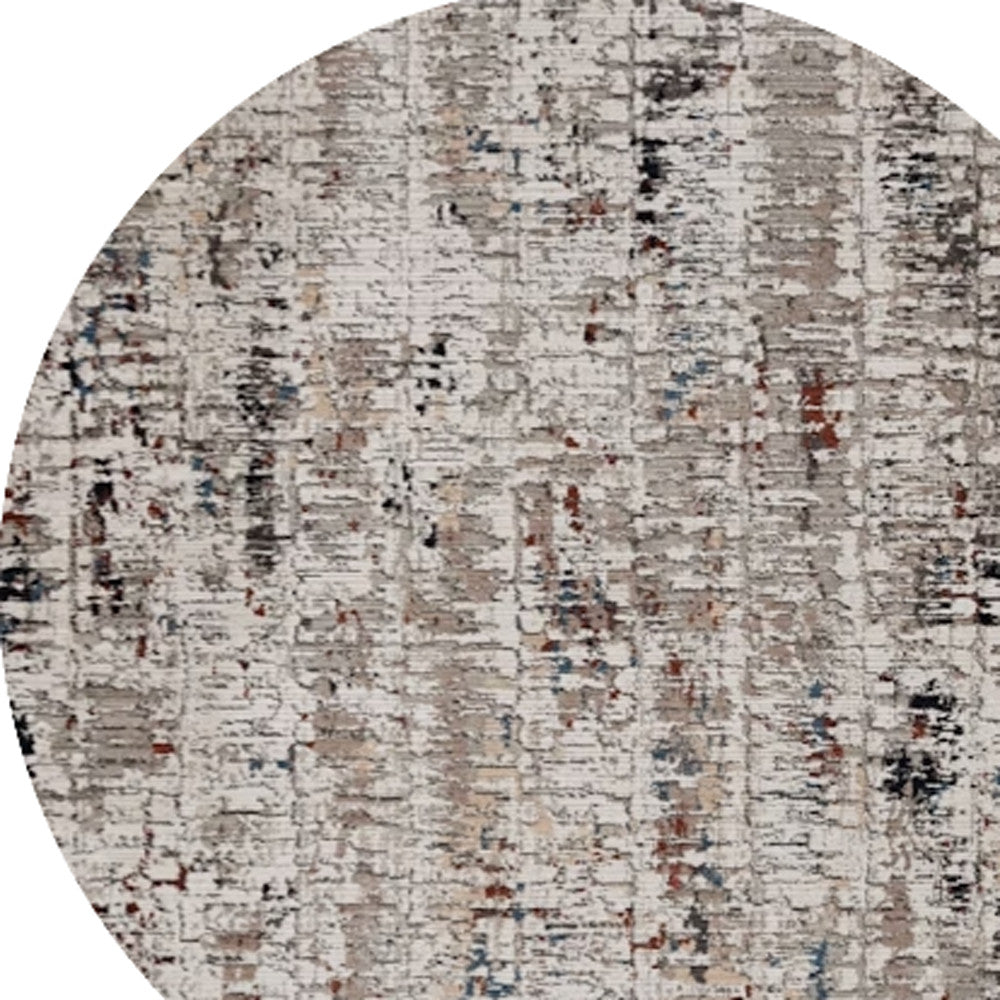 8' Beige And Gray Abstract Round Rug