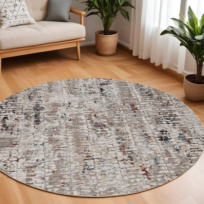 8' Beige And Gray Abstract Round Rug