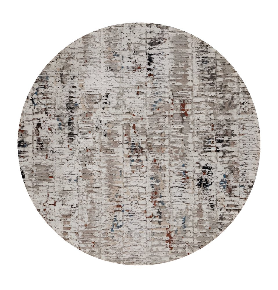 8' Beige And Gray Abstract Round Rug