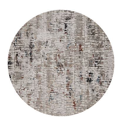 8' Beige And Gray Abstract Round Rug