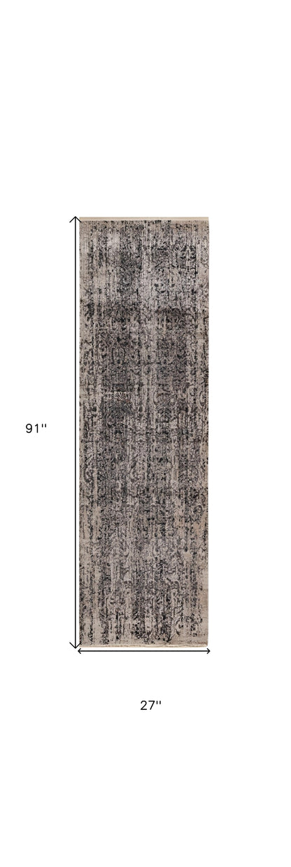 4' X 6' Gray And Tan Oriental Distressed Area Rug