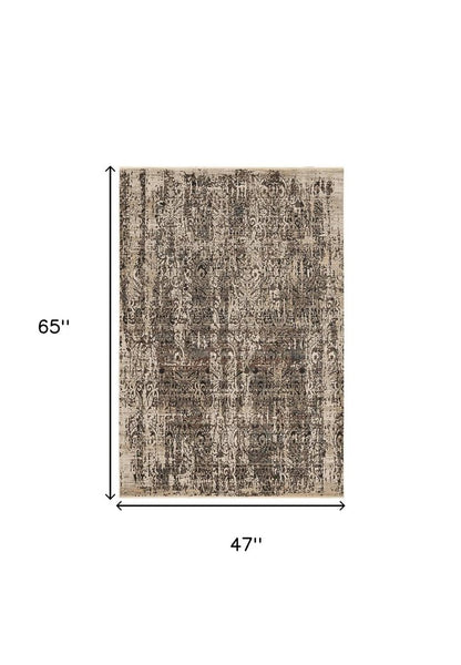 5' X 8' Gray And Tan Oriental Distressed Area Rug