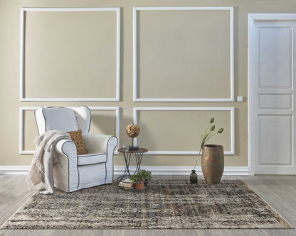 4' X 6' Gray And Tan Oriental Distressed Area Rug