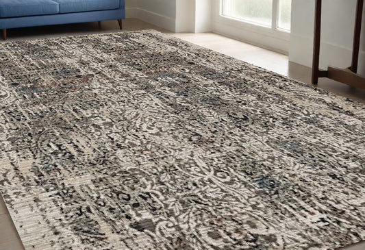 5' X 8' Gray And Tan Oriental Distressed Area Rug