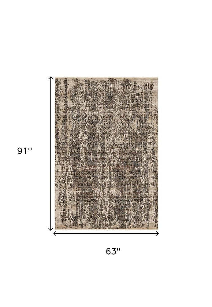 5' X 8' Gray And Tan Oriental Distressed Area Rug