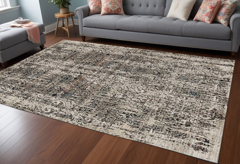 4' X 6' Gray And Tan Oriental Distressed Area Rug