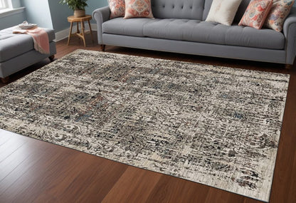 4' X 6' Gray And Tan Oriental Distressed Area Rug