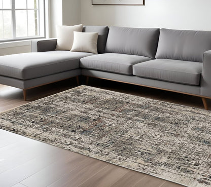 5' X 8' Gray And Tan Oriental Distressed Area Rug