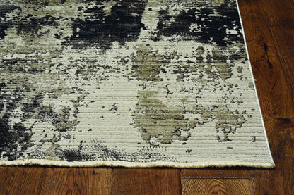4' X 5' Charcoal Beige And Taupe Abstract Distressed Area Rug