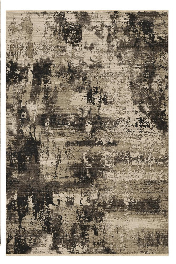 4' X 5' Charcoal Beige And Taupe Abstract Distressed Area Rug