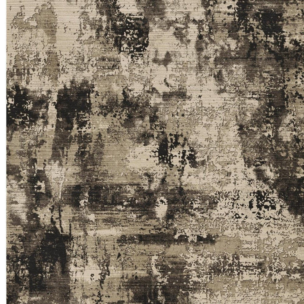 4' X 5' Charcoal Beige And Taupe Abstract Distressed Area Rug