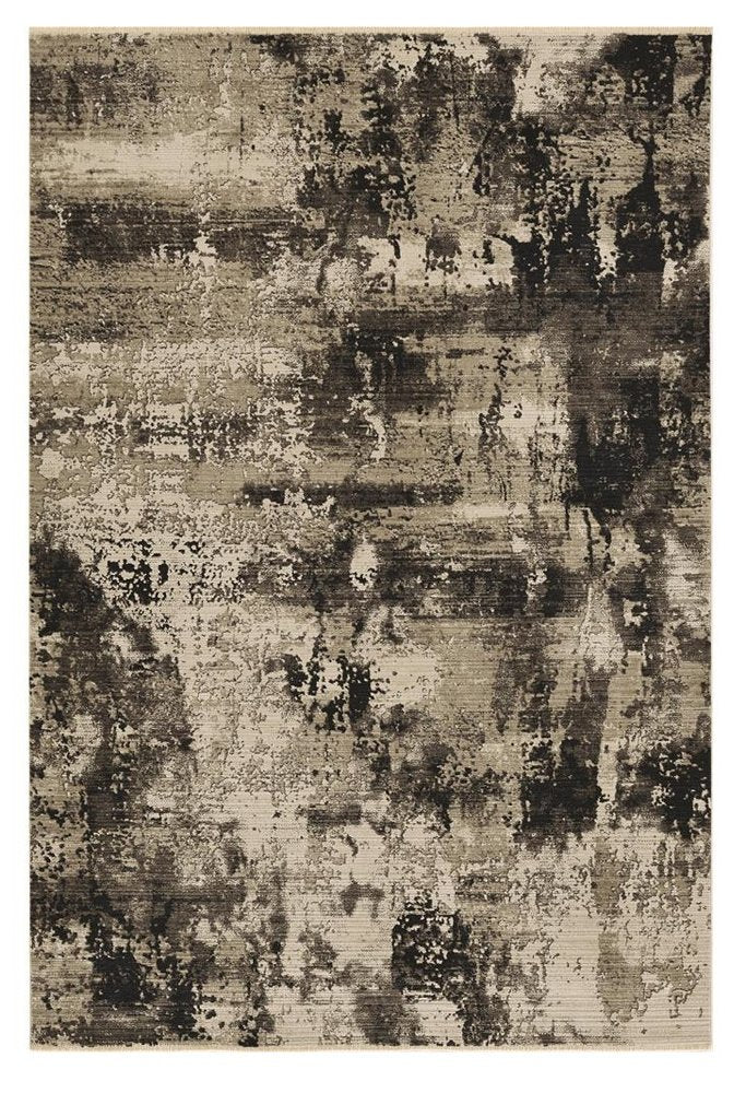 4' X 5' Charcoal Beige And Taupe Abstract Distressed Area Rug