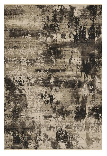 4' X 5' Charcoal Beige And Taupe Abstract Distressed Area Rug