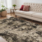 7' Ivory Charcoal Machine Woven Shrank Abstract Design Indoor Runner Rug