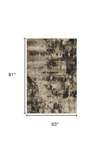 4' X 5' Charcoal Beige And Taupe Abstract Distressed Area Rug