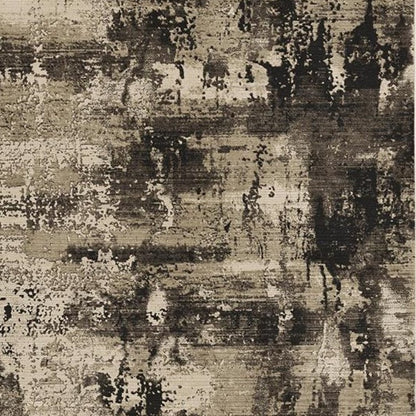 4' X 5' Charcoal Beige And Taupe Abstract Distressed Area Rug