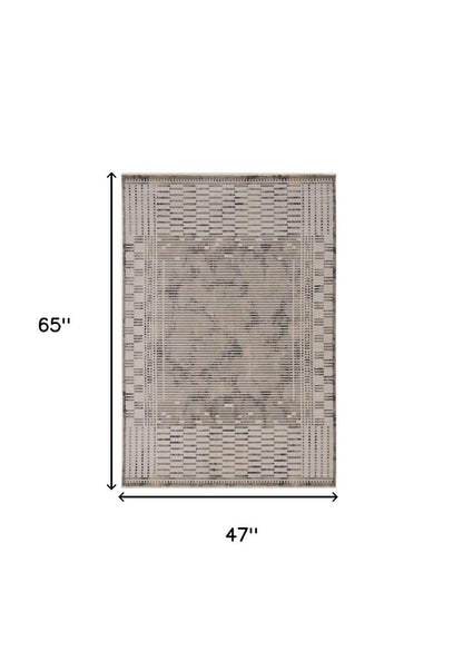 8' Beige And Brown Abstract Round Rug