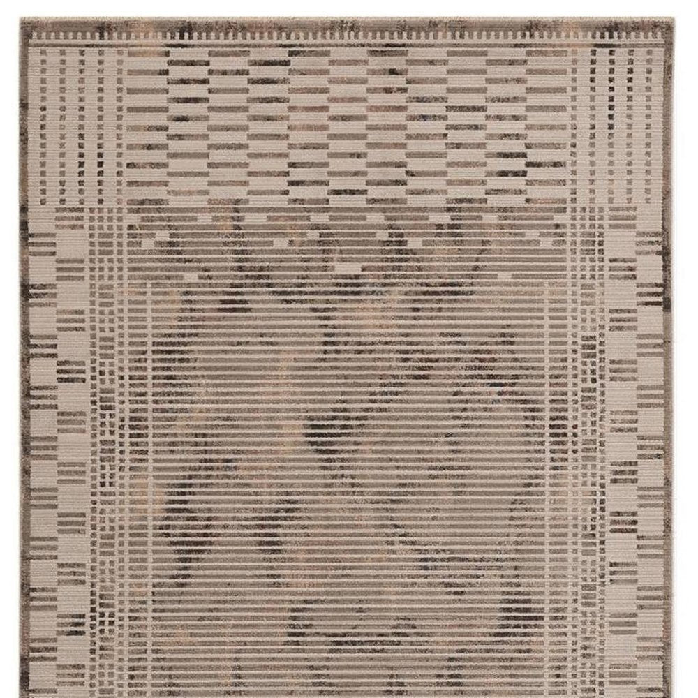 8' Beige And Brown Abstract Round Rug