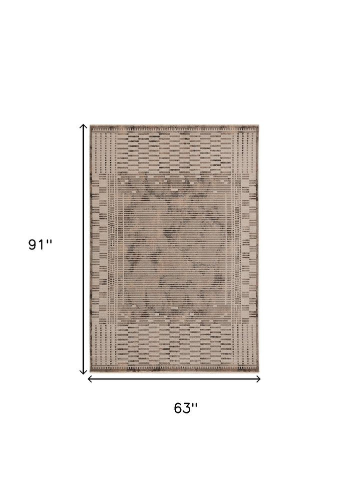 5' X 8' Beige And Brown Abstract Area Rug