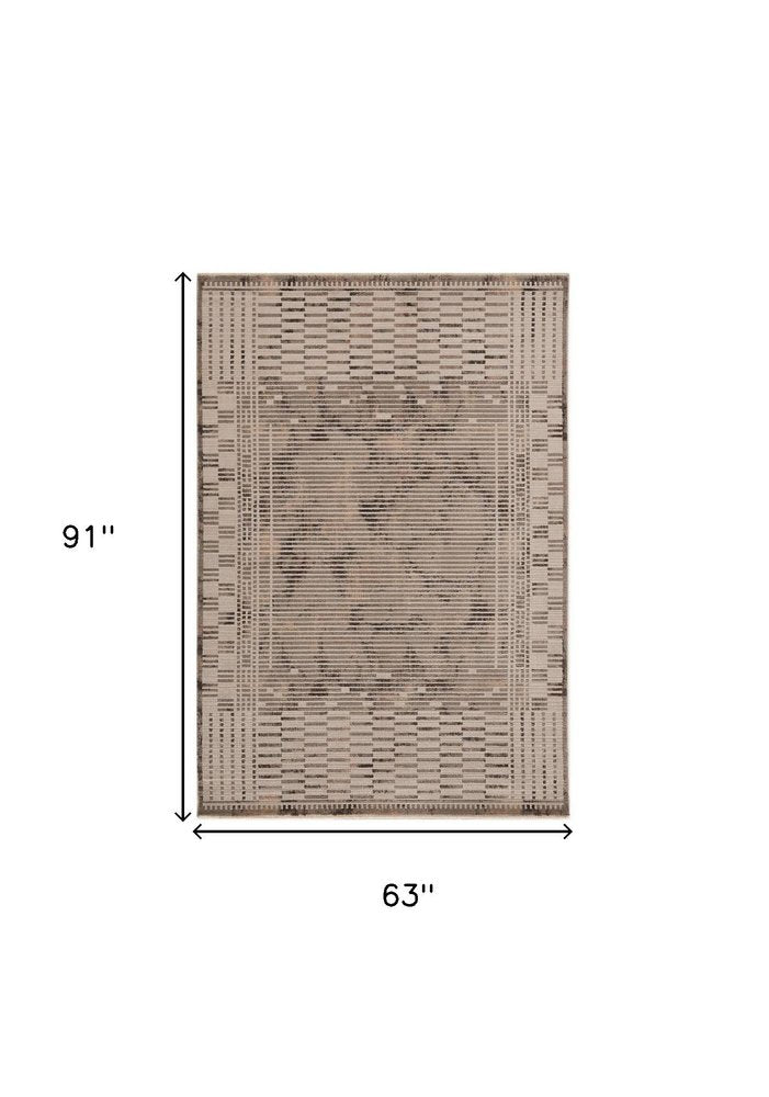 8' Beige And Brown Abstract Round Rug